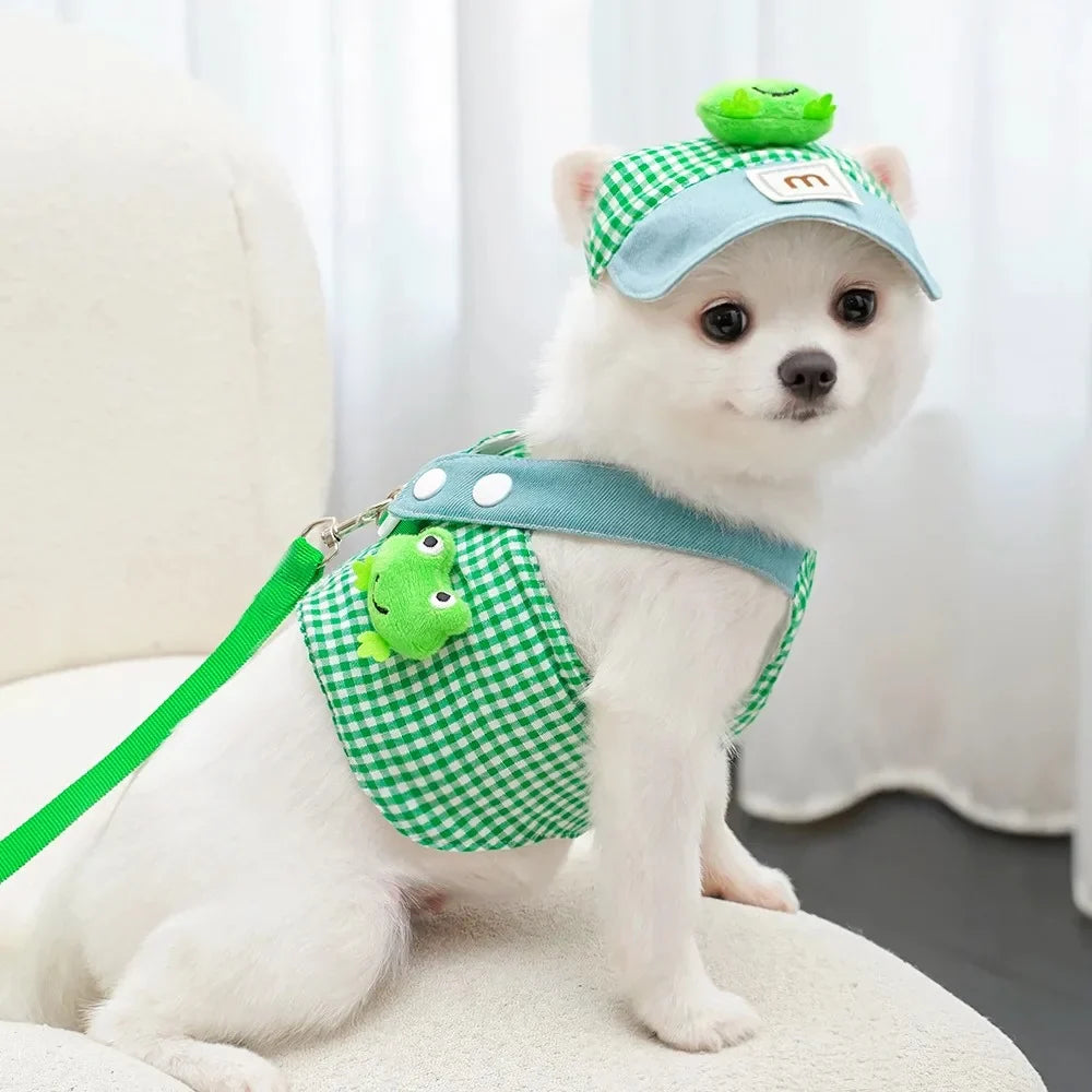 Cute Pet Outfit Set – 3-in-1 Harness, Leash & Cap - Alvorro