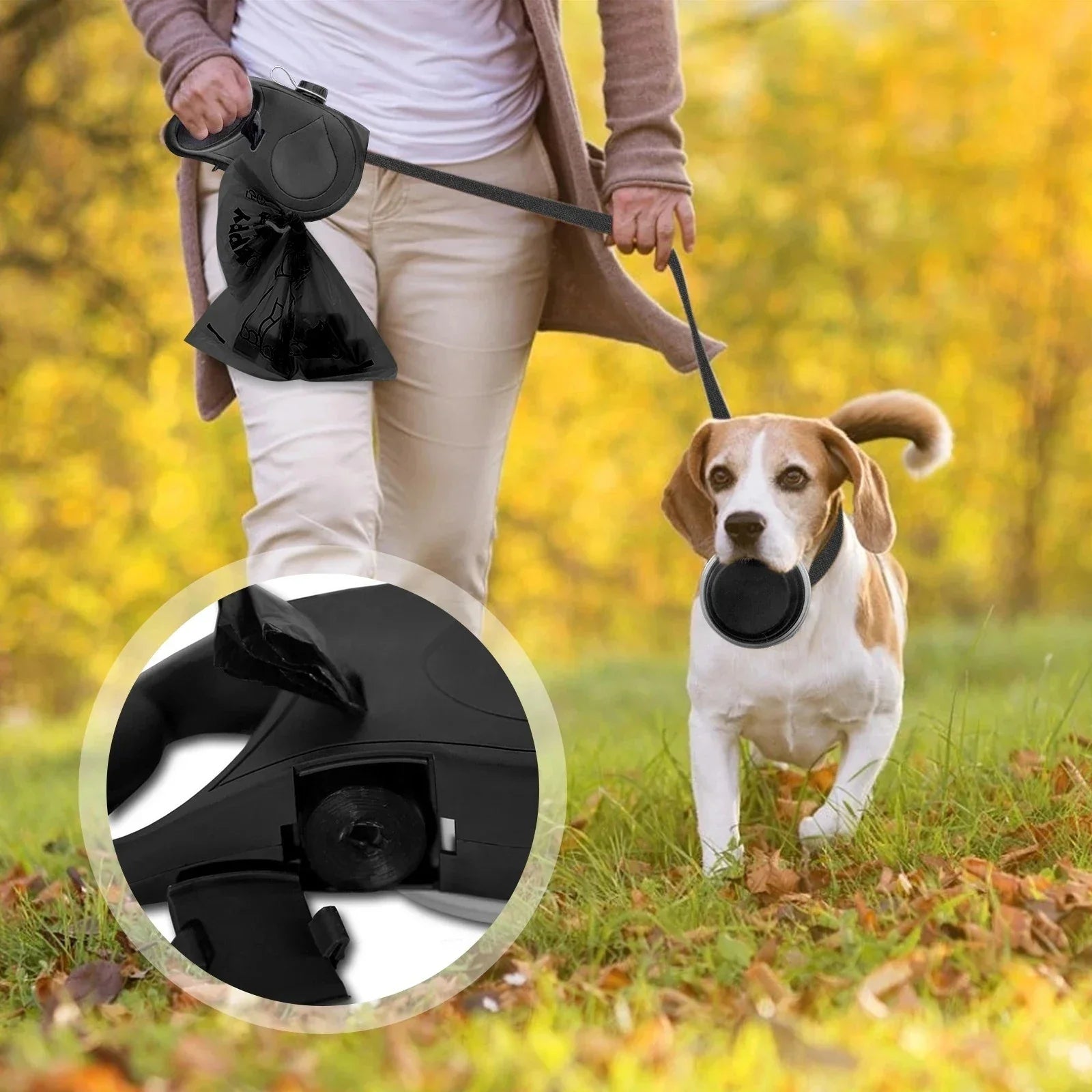 All-in-One Dog Leash with Water Bottle & Bowl - Alvorro