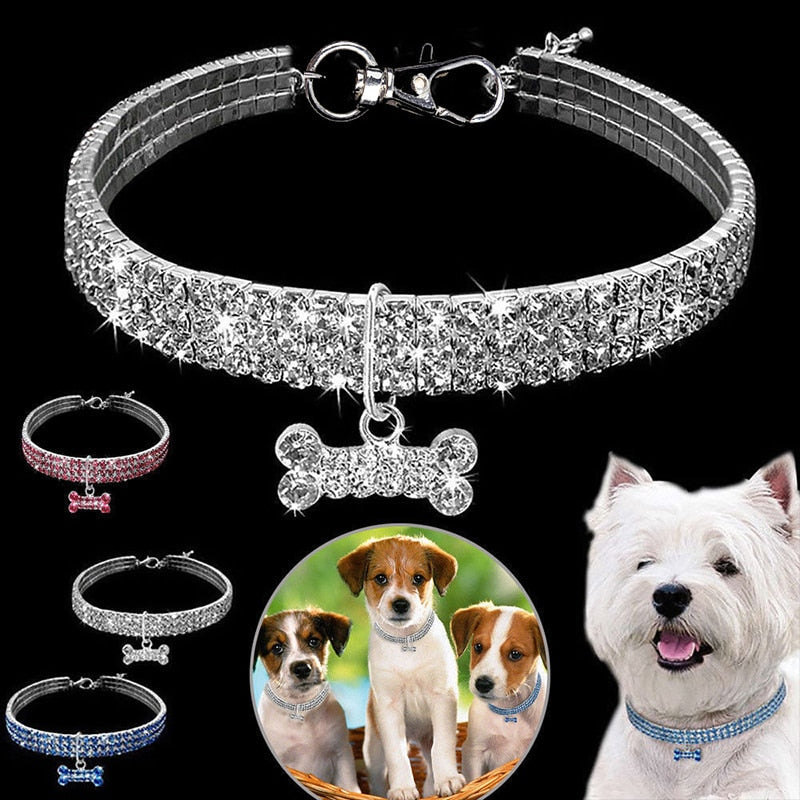 Bling Crystal Dog Collar Diamond Puppy Pet Shiny Full Rhinestone Necklace Collar Collars For Pet Little Dogs Supplies S/M/L - Alvorro